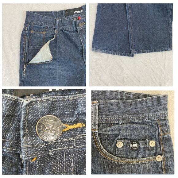 MECCA 90s Y2K Straight Leg Jeans Men 36x34 (36x33) Dark Wash Blue Denim Slim Fit - Picture 11 of 11